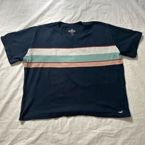 Hollister Blue and Multicolor Stripe Short Sleeve Crop Tee